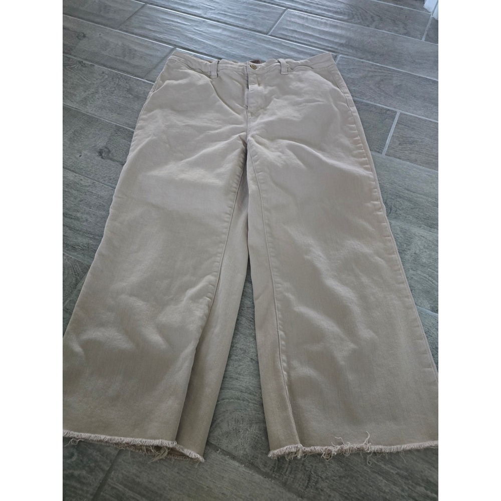 Judy Blue Tan Wide Leg Capri AnkleRaw Hem Stretch Pants 15/32 Khaki Garment Dyed